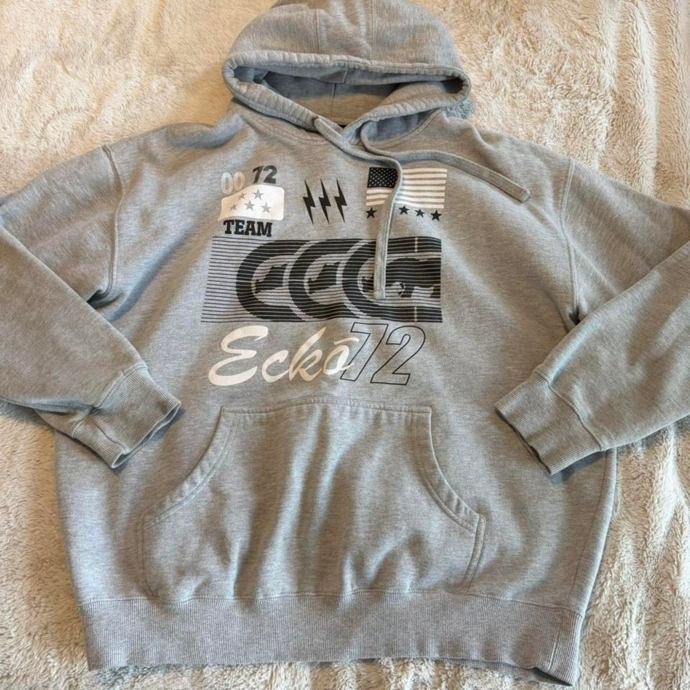 Ecko Unltd. Y2K Grey Hoodie Logo Mens Size XL Vintage 2000's Streetwear
